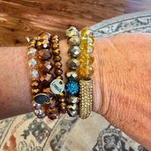 Erimish Amber and Gold Multi-Strand Beaded Bracelet Set